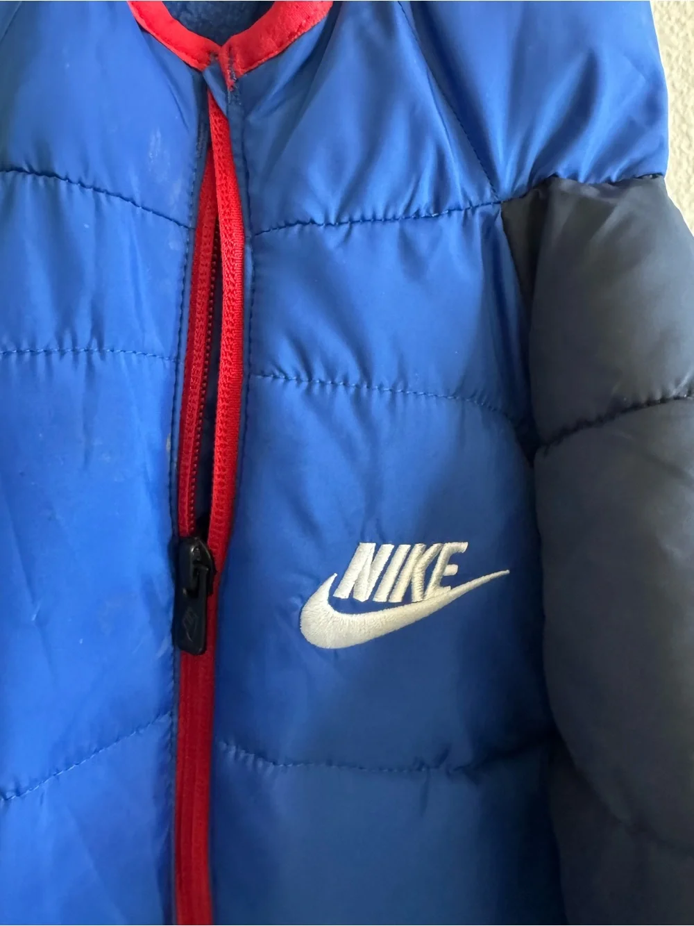 Nike Kids Royal Blue Hooded Snow Suit with Navy Sleeves and Red Trim